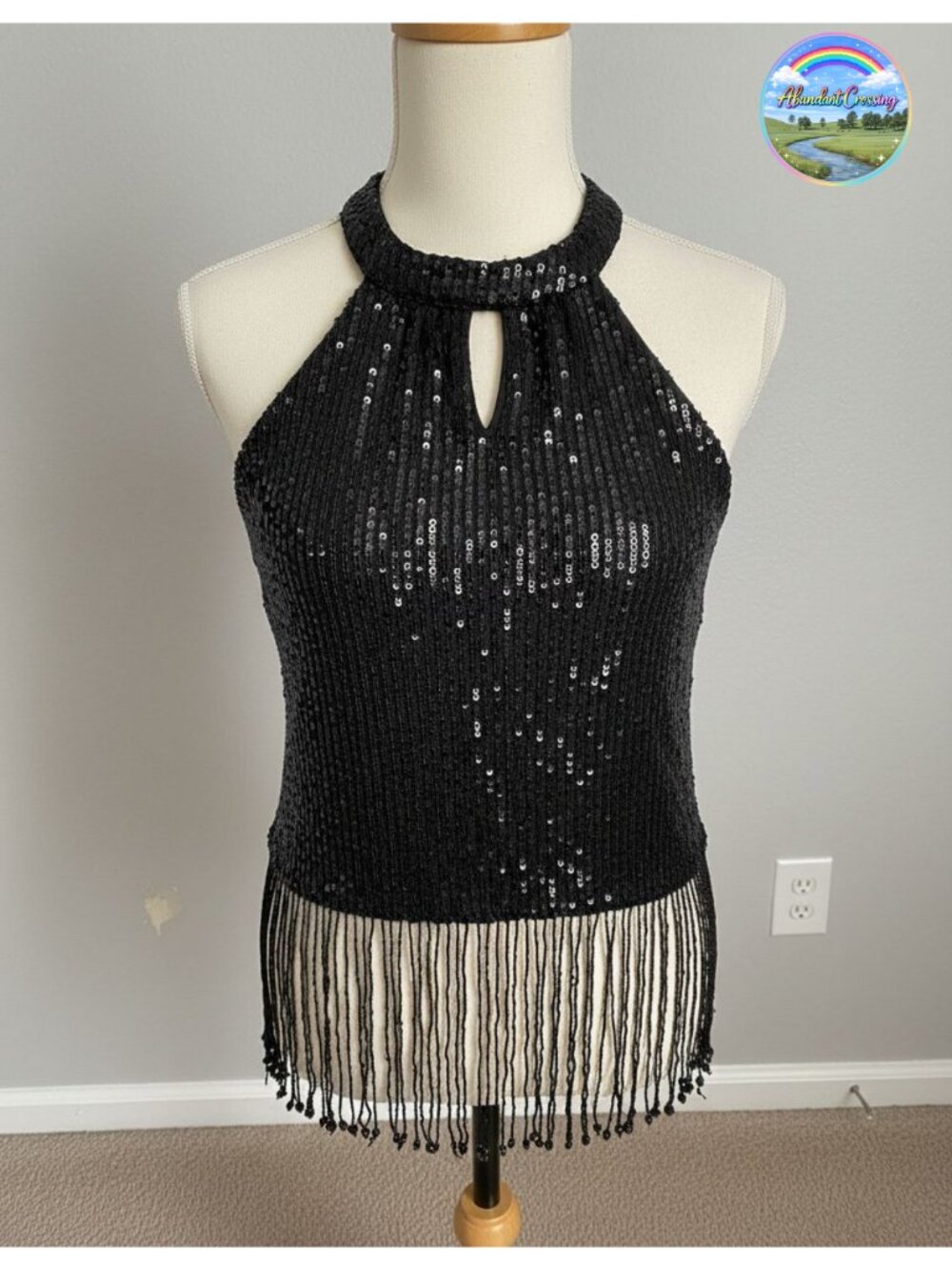 Sequin Fringe Halter Top Sleeveless Party Concert Blouse